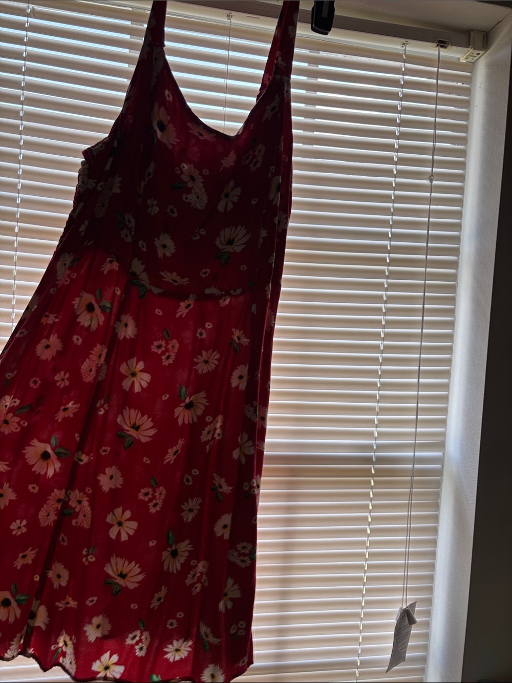 Red Floral Sundress - Sleeveless Daisy Print